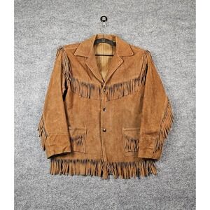 Vintage 70s Joo Kay Suede Leather Western Fringe Snap Jacket Size 16 S/M Brown